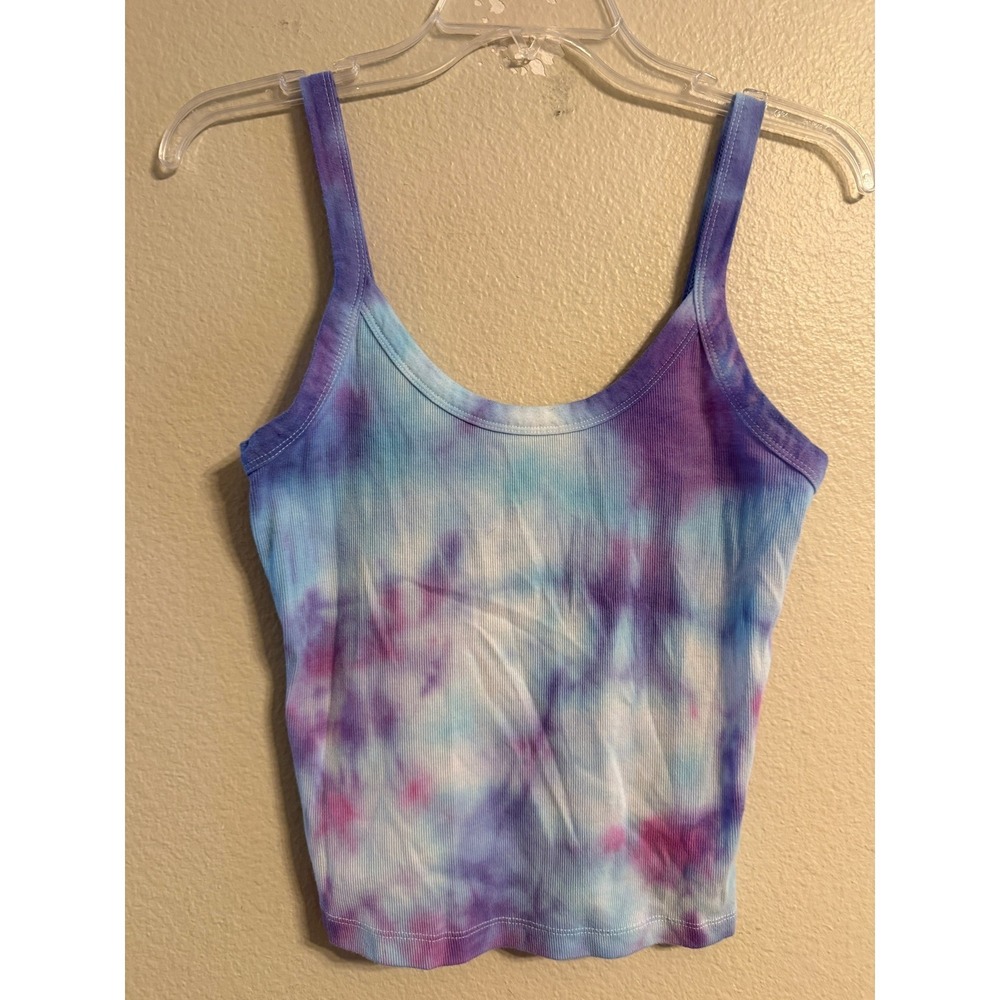 Wild Fable Blue Purple Pink Tie Dye Ribbed Cropped Cami Tank Top Womens Medium